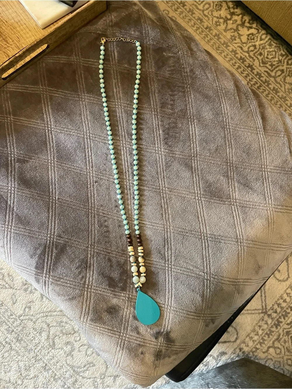 Boho Turquoise Teardrop Pendant Beaded Necklace - Picture 2 of 5